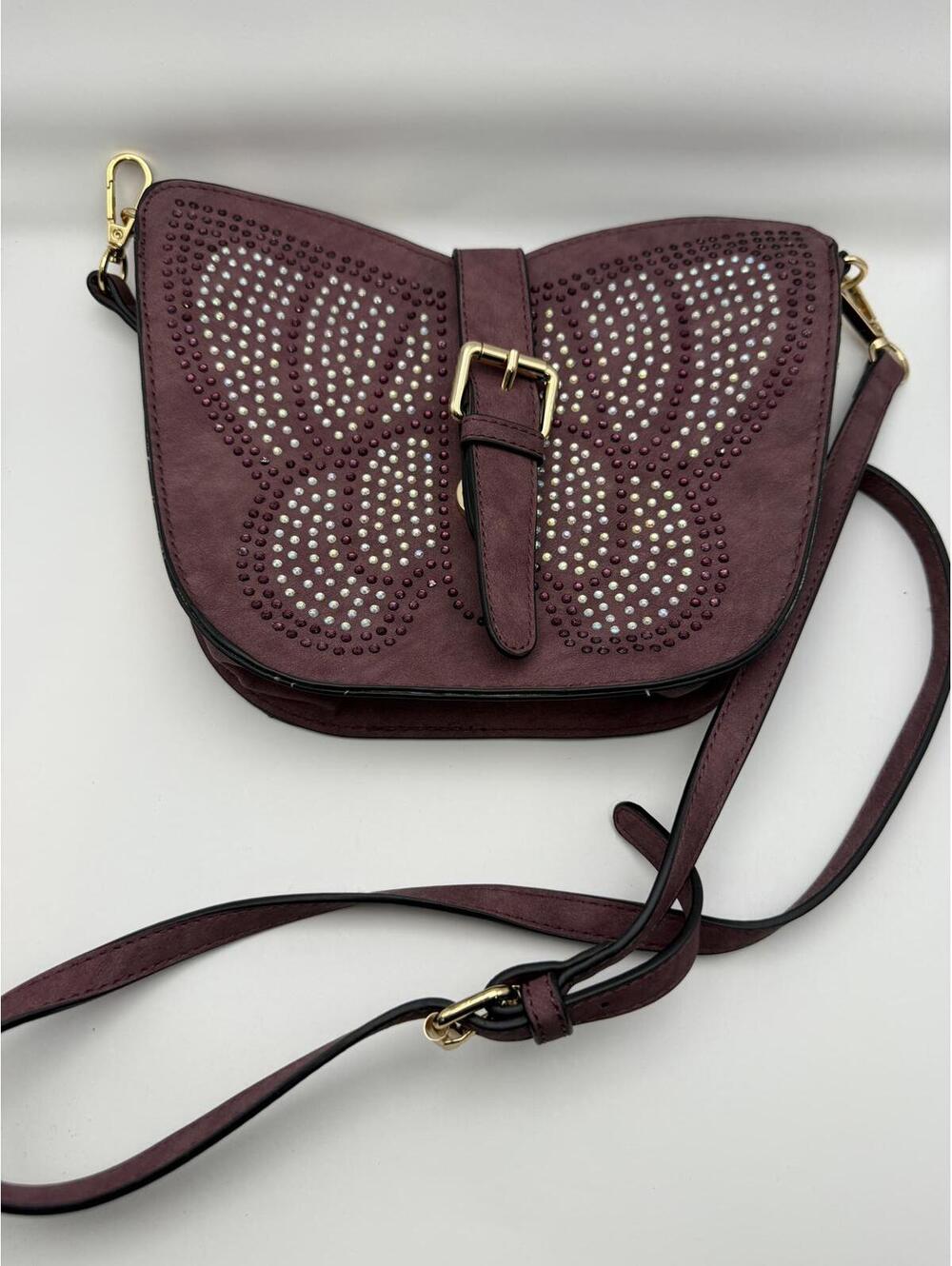 Purple Butterfly Studded Crossbody Bag Mellow World